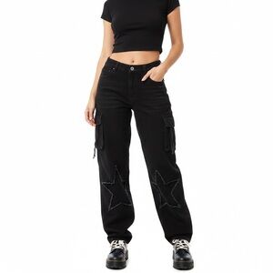 V.I.P Black Cargo Jeans with Star Detail. Size 13/31